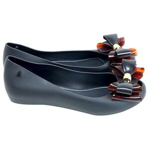 Melissa Women's Ultragirl Twin Bow Ballet Flats - Black and Tortoiseshell Bow